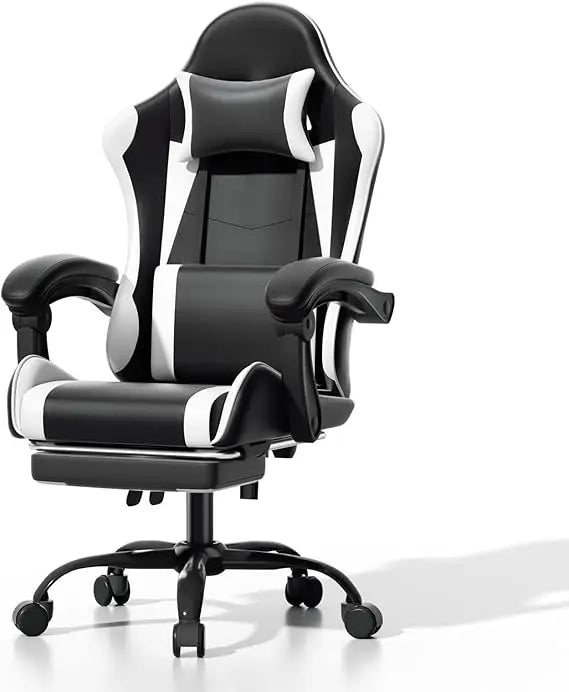 Gaming Chair, Ergonomic Gaming Chair with Footrest & Headrest Lumbar Support, Height Adjustable Swivel Compute