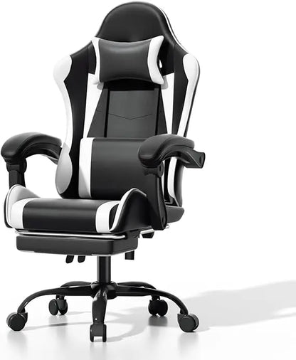 Gaming Chair, Ergonomic Gaming Chair with Footrest & Headrest Lumbar Support, Height Adjustable Swivel Compute