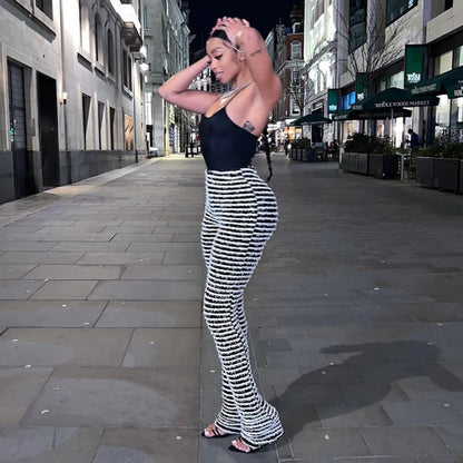 Color Block Stripes Pants Women High Waist Loose Sweatpants Women's Bodycon All-match Summer Trouseres For Female 2023