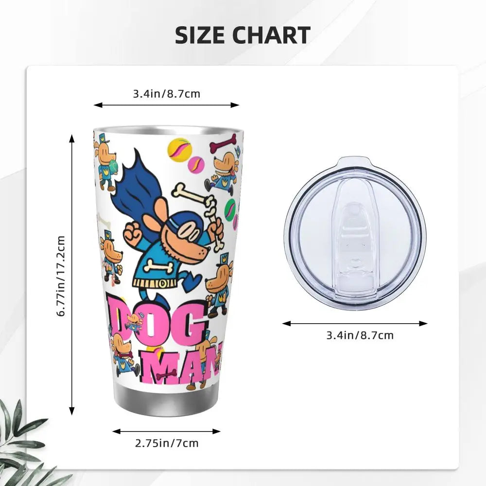 Dog Man Dogman Movie Comic Insulated Tumbler with Straws Cartoon Stainless Steel Thermal Mug Double Wall Car Bottle Cups, 20oz