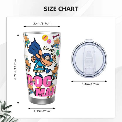 Dog Man Dogman Movie Comic Insulated Tumbler with Straws Cartoon Stainless Steel Thermal Mug Double Wall Car Bottle Cups, 20oz