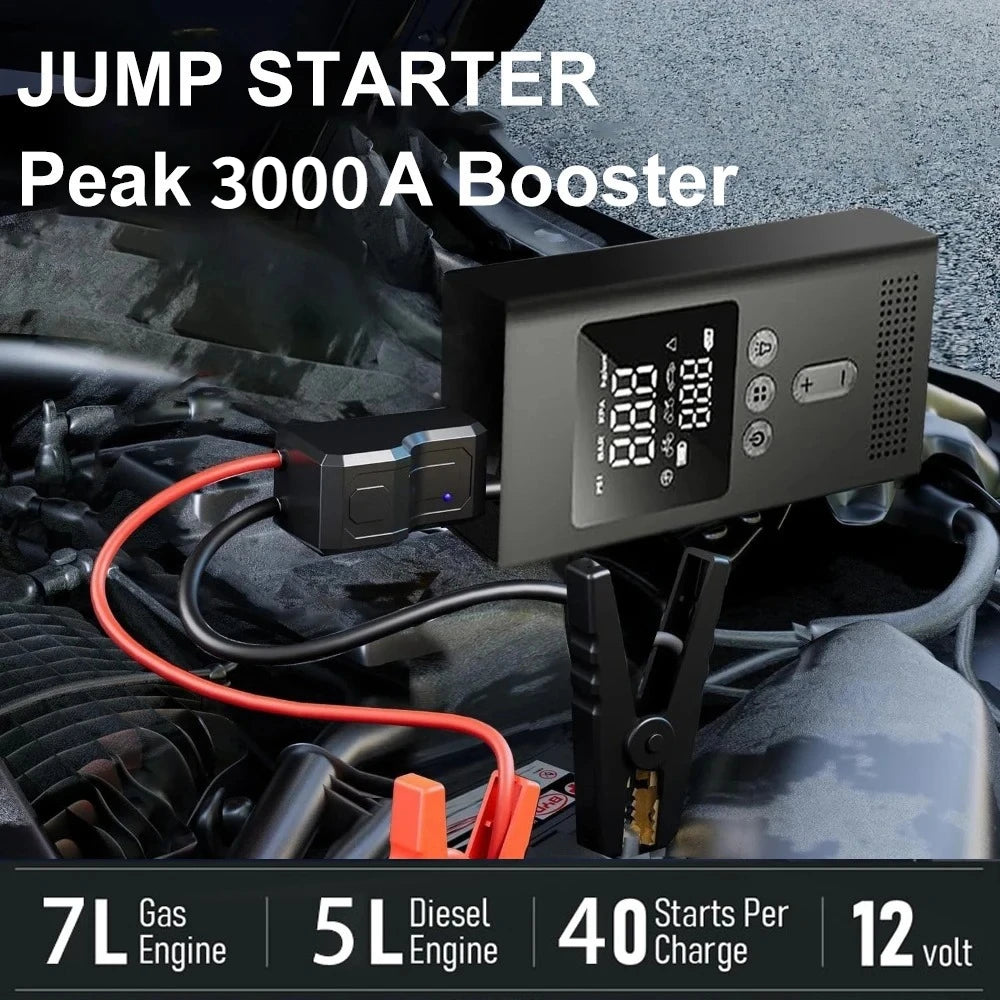 4 IN1 Car Jump Starter with Tire Inflator, 3000A Jump Starter Power Bank with 150PSI Air Pump Auto Air Compressor, LED Light