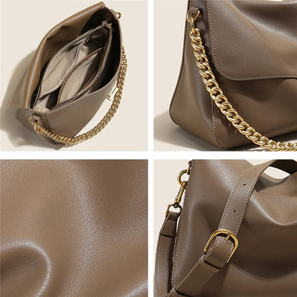 Toptrends Genuine Leather Large Chain Shoulder For Women 2026 Luxury Designer Office Messenger Bags Satchel Cow Ladies Handbags