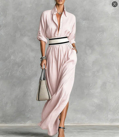 New Patchwork Fashion Dress Turn-down Collar 2026 Spring Summer Office Ladies Button Female Women Casual Loose Female Dress S209