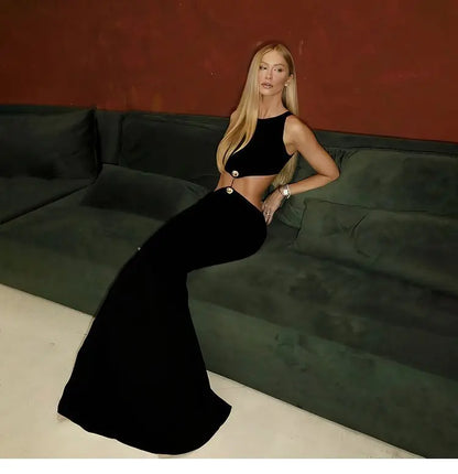 2026 Summer Fashion New Women's Elegant Design Dress Two Piece Set Sleeveless Top Slimming High Waist Long Dress Set