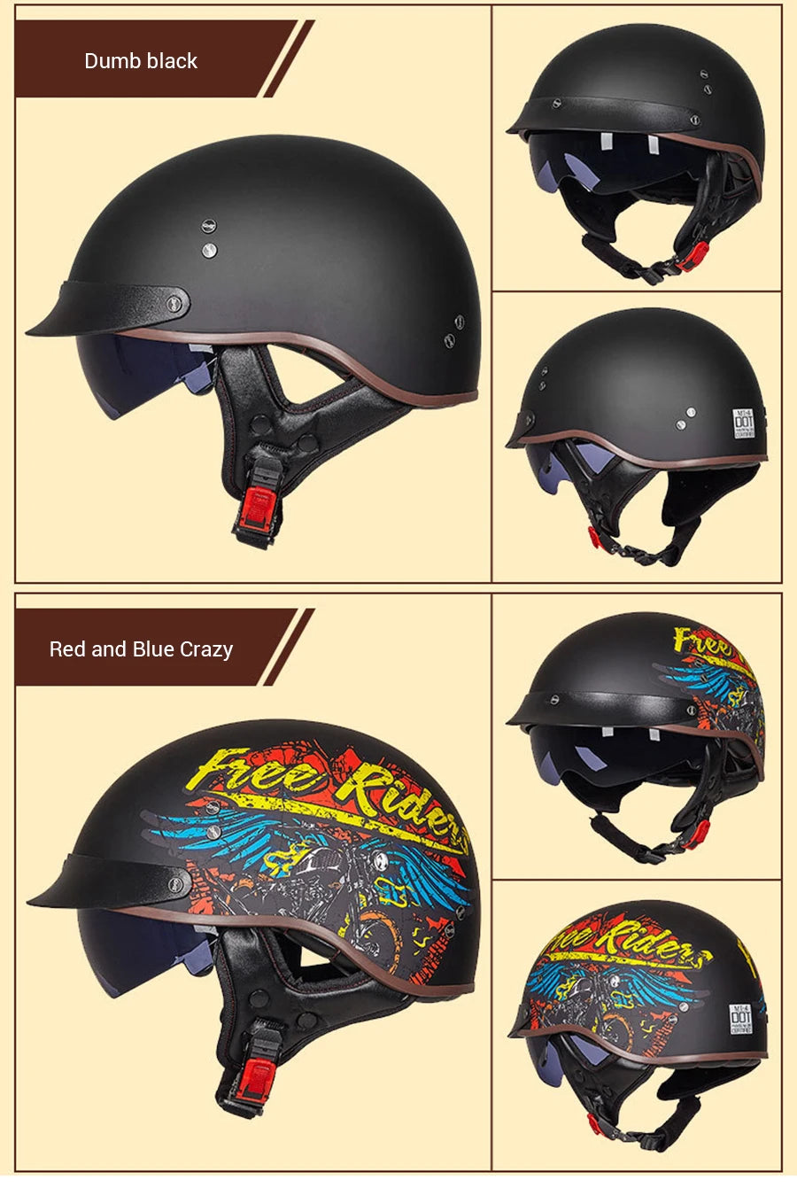 DOT Certification Motorcycle Helmet Retro Motocross Half Helmet Open Face Scooter Biker Sunshade Lens Summer Moto Men Helmet