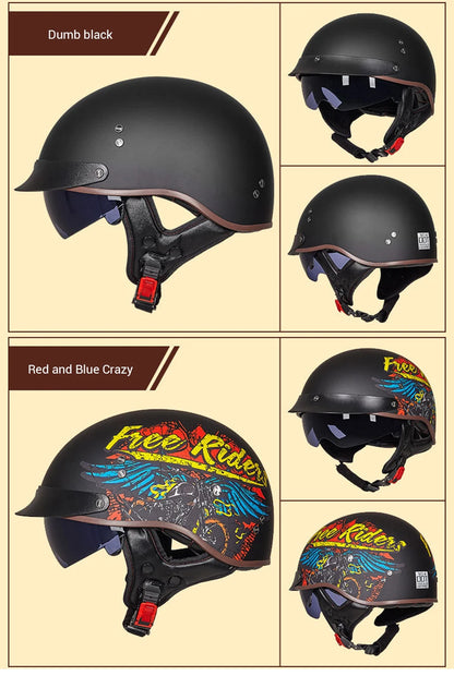 DOT Certification Motorcycle Helmet Retro Motocross Half Helmet Open Face Scooter Biker Sunshade Lens Summer Moto Men Helmet