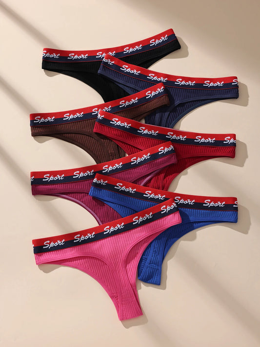 7Pcs Women Thongs Panties Low Waist Underwear Sport Girls Briefs Cotton G-String Breathable Sexy Ladies Panty Female Lingerie