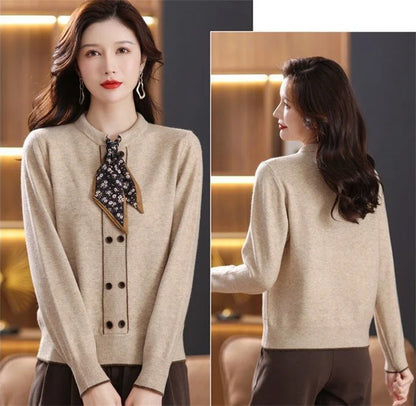 Korean Female Round Neck Pullover Knit 2025 Women Fashion Large Size 4XL Knitted Coat Autumn Ladies Tie Up Sweater Short Jacket