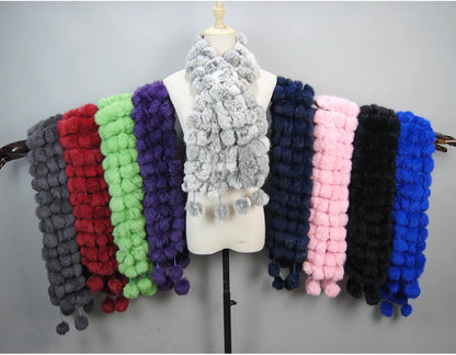 Women Winter Warm Real Rabbit Fur Scarf Hot Sale Natural Rabbit Fur Muffler 2025 Lady 100% Genuine Fur Scarves Wholesale Retail
