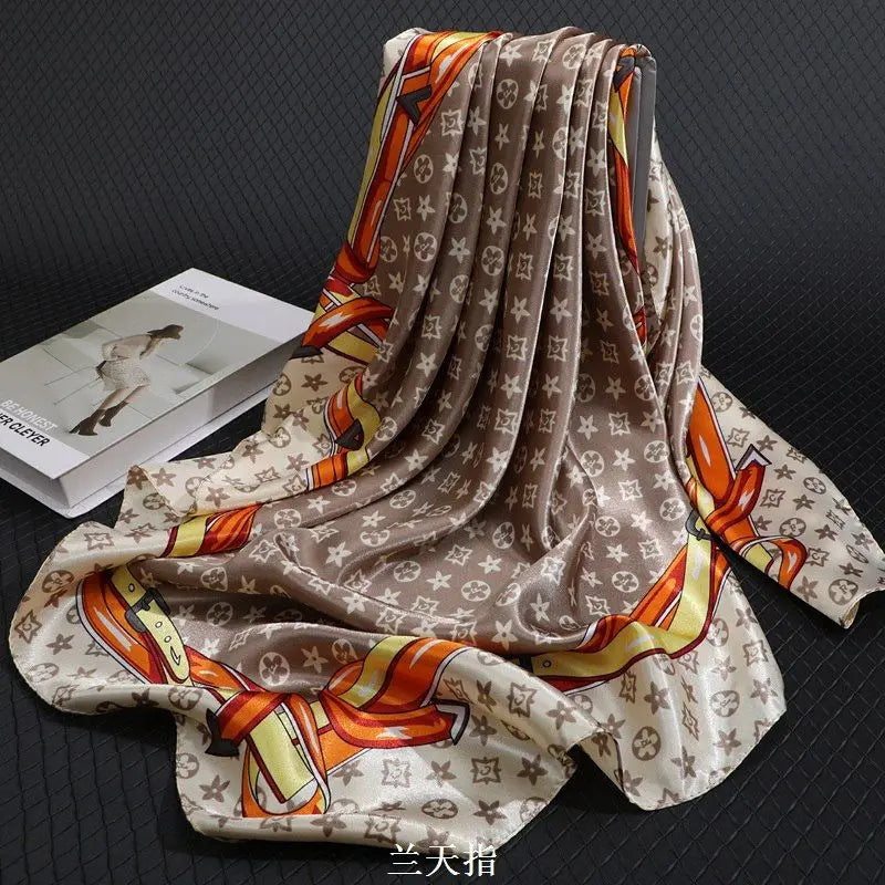 90*90CM Fashion Scarves for Women Shawl Print Silk Satin Hijab Scarf Female Bandana Luxury Brand square Shawls Scarfs For Ladies