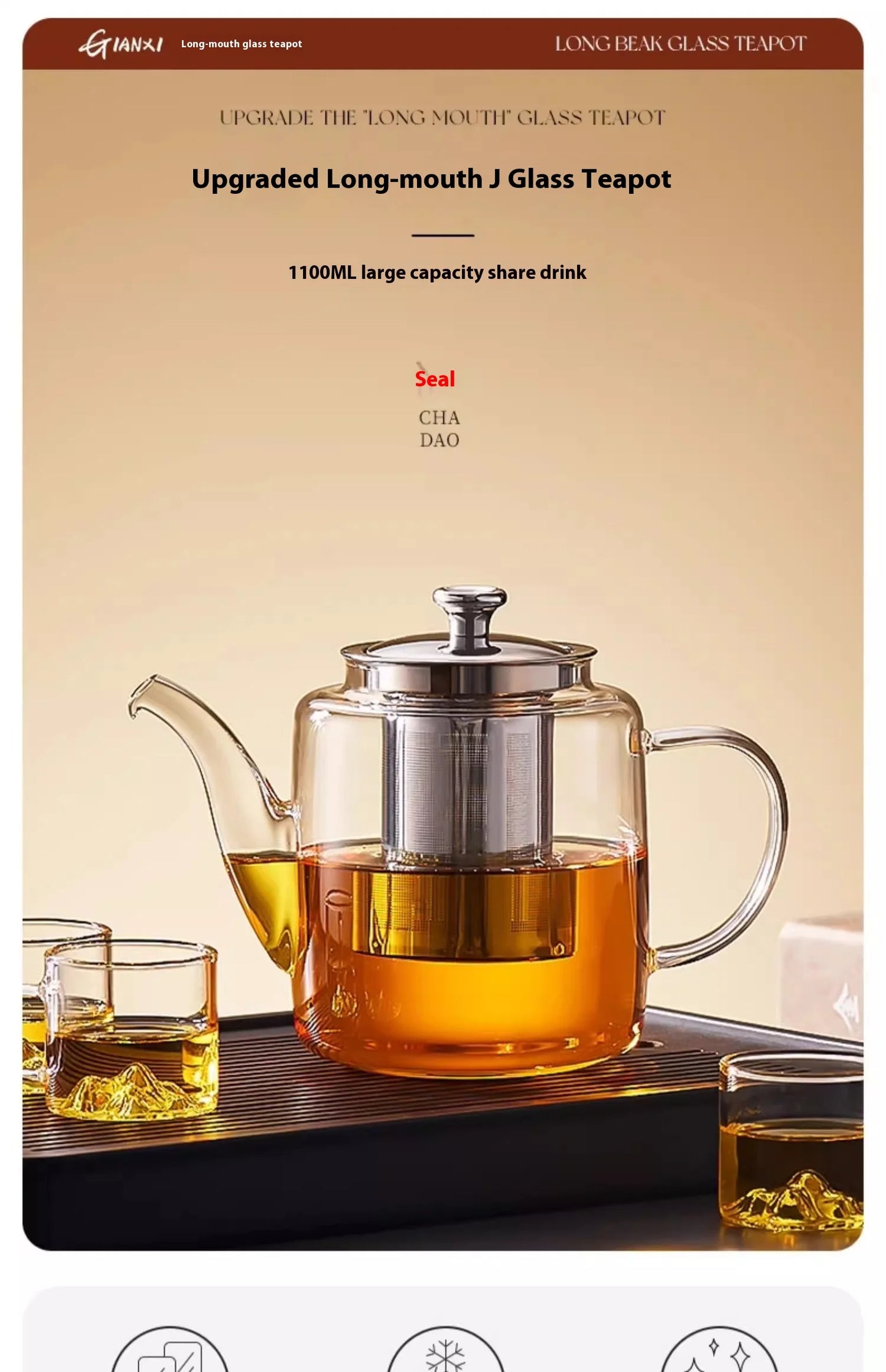 GIANXI Tea Teapot Household Large Capacity Glass Tea Maker Tea Separation Thickened High Temperature Tea Set Single Pot