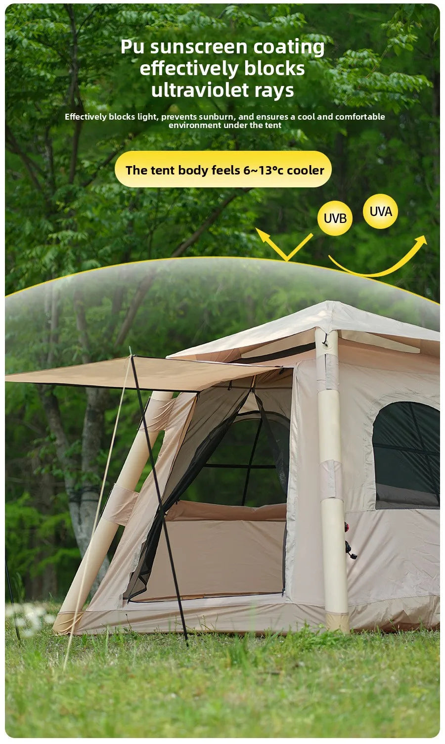 Automatic Inflatable Camping Tent 3-5 Person Waterproof UV Protection With Electric Pump Portable Outdoor Family Hiking Beach Te