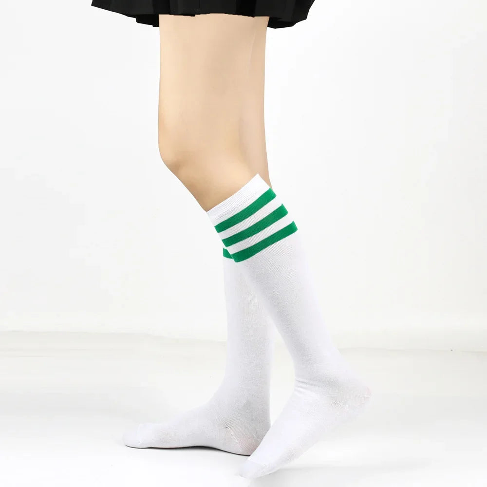 Middle Tube Sock Women Striped Knee High Ladies Japanese Harajuku College Style Cotton Summer Calf Sock Black White Female Gift