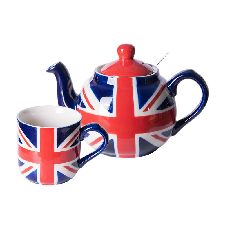 London Pottery Hand-painted flag Series 2 Cup Teapot British 600ml Ceramic Teapot with Stainless Infuser for Loose Tea Tea Set