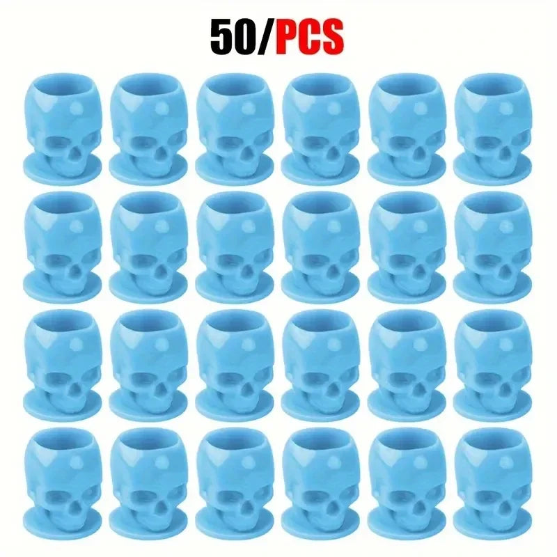 50Pcs Disposable Tattoo Skull Ink Cups Permanent Makeup Coloring Pigment Cup Container Tattoo Accessory for Tattoo Artists