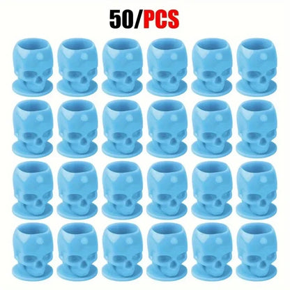 50Pcs Disposable Tattoo Skull Ink Cups Permanent Makeup Coloring Pigment Cup Container Tattoo Accessory for Tattoo Artists