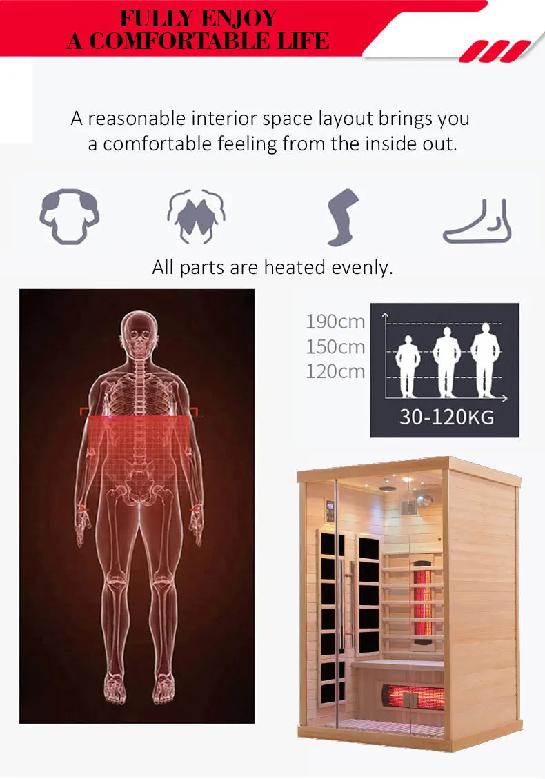 Customizable 2 Person Mini Infrared Sauna Hemlock Wood Low EMF Far Infrared Heaters for Home Detox Health Relaxation