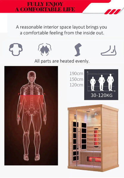 Customizable 2 Person Mini Infrared Sauna Hemlock Wood Low EMF Far Infrared Heaters for Home Detox Health Relaxation
