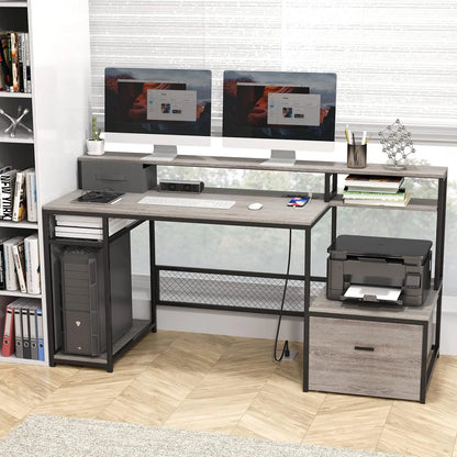 Home Office Desks with Drawers, 66'' Computer Desk with Storage, Office Desk with Monitor Stand, Work Desk with, Customized