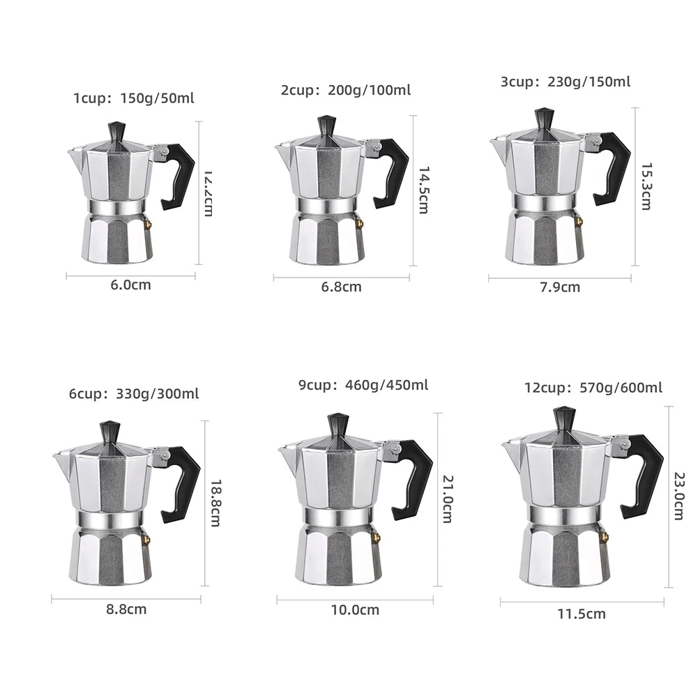 Octagonal Moka Pot Aluminum/Stainless Steel Stovetop Espressos Maker Multi-Purpose Coffee Pots for Outdoor Home Kitchen Office