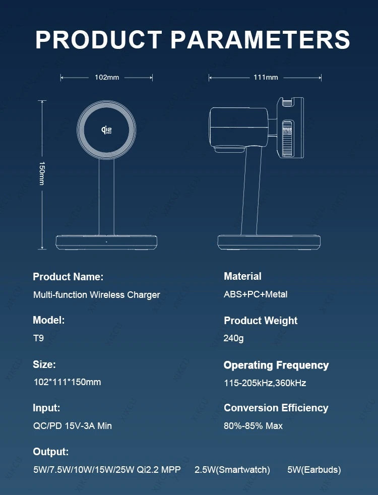 QI2 3 IN 1 Magnetic 25W Wireless Charger Stand LED Light Air Cooling Fast Charging For iPhone 17~12 Pro Max Airpods Apple Watch