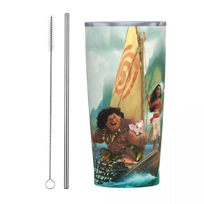 Moana and Pua Cartoon Movie Insulated Tumbler with Straws Stainless Steel Coffee Mugs Double Wall Car Bottle Cups 20oz