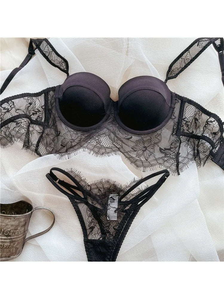 Women Lace Push Up Bra Wireless Thin Cotton Underwire Shaping Bras Anti Sagging Bralette 2 Piece Panty Set Sexy Lingerie S-XL