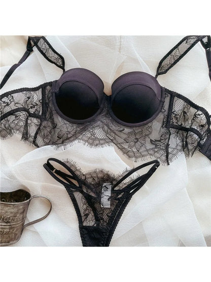 Women Lace Push Up Bra Wireless Thin Cotton Underwire Shaping Bras Anti Sagging Bralette 2 Piece Panty Set Sexy Lingerie S-XL
