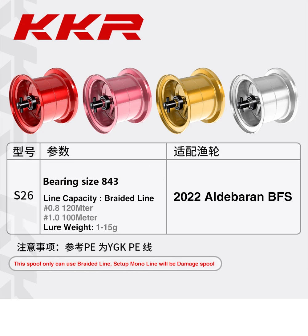 KKR S26 New DIY Ultralight Spool For 2022 ALDEBARAN BFS Baitcasting Reel Bait Finesse Lightweight Shallow Spare Coil