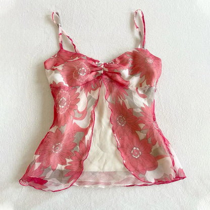 Y2k Summer New Solid Sling Tops Kawaii Lace Bow Inside A Sling Vest 90s Aesthetics Crop Top Women Pink Tank Top Fashion Punk Top