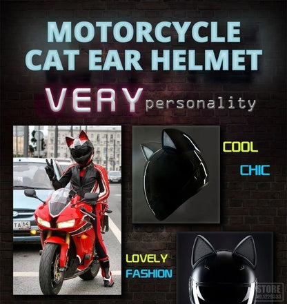 Capacete Casque Moto Motorcycle Full Face Helmet Women Moto Ear Helmets Personality Motorbike Helmet Cat Ear Helmet Motocross