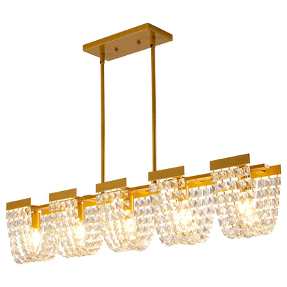 5-Light Luxury Gold Chandeliers for Living Room K9 Crystal Chandelier Fixture LED Lighting Decor for Bedroom Kitchen Island