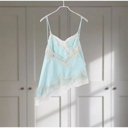 Sexy Floral Lace Satin Patchwork Camisole Vest For Women Summer Y2K Sleeveless Backless Tank Holiday Evening Party Lady Chic Top