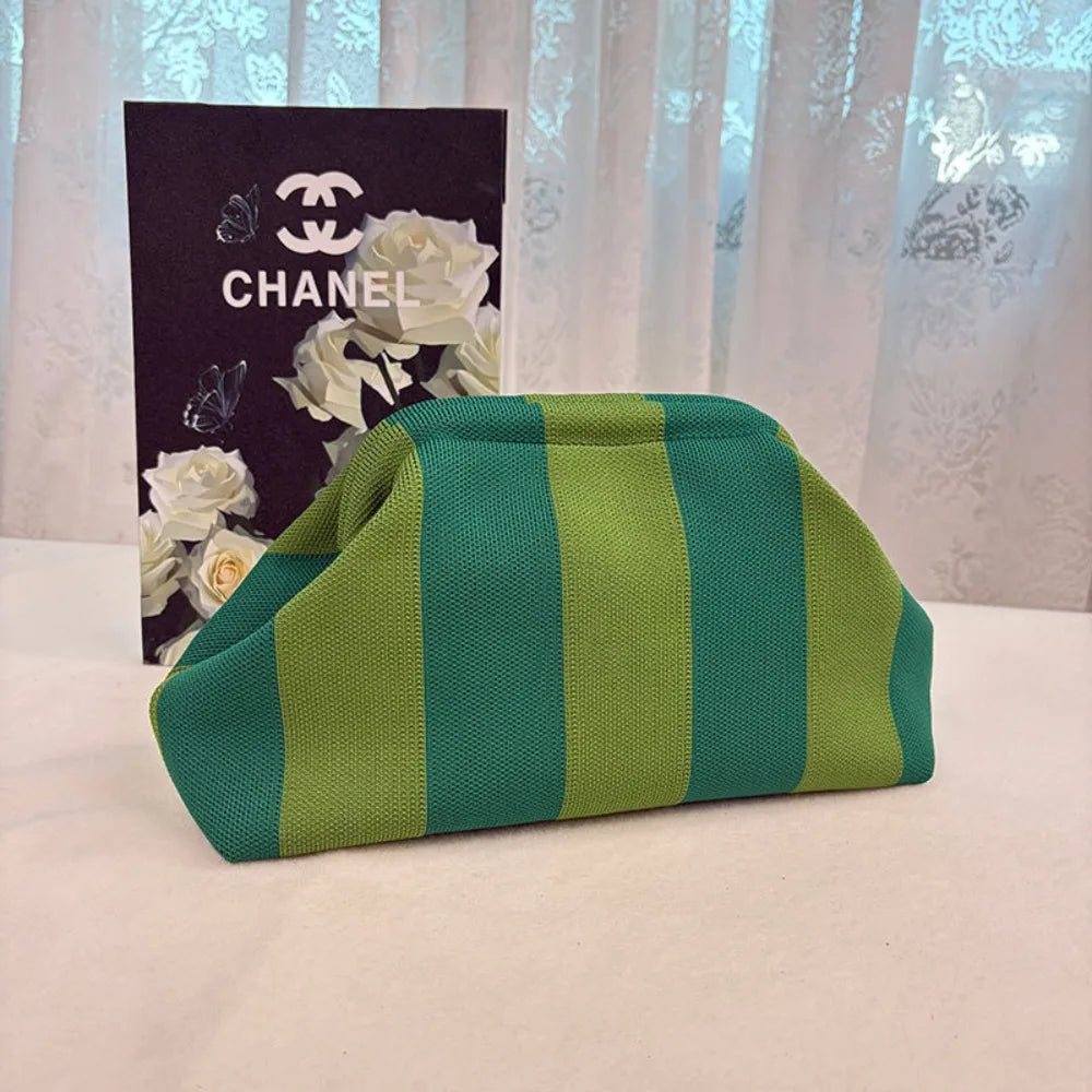 European and American trendy hot-selling women's striped makeup bag, knitted bag, girls' cloud beach clutch