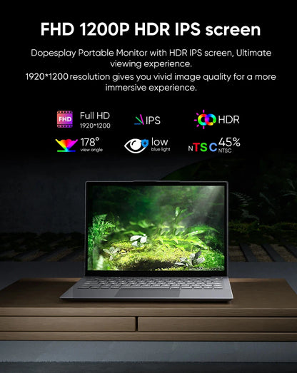 Dopesplay 14.1 inch Portable Lapdock Monitors with Keyboard For Samsung Steam DeX HDR 1200P IPS Laptop External Screen Extender