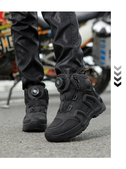 Motorcycle Riding Boots Waterproof Cowhide Leather Breathable Anti-Slip Wear-Resistant Touring Moto Shoes for Men Women