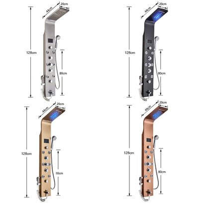 LED Light Bathroom Shower Panel Intelligent LCD Shower Column System with 6 Modes Rain Waterfall Massage Jet Bath Mixer Tap