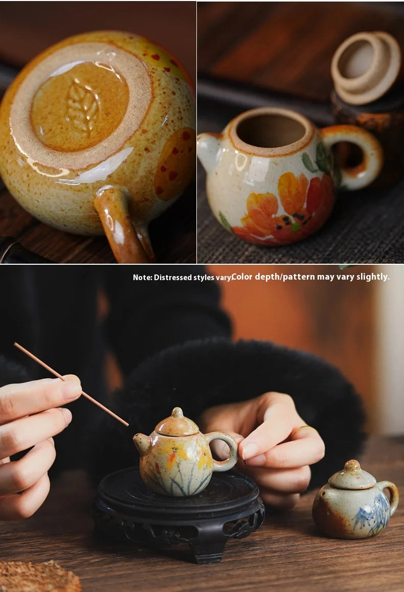 Mini Hand-Painted Ceramic Teapot Jingdezhen Hand- Pulled Tea Pet Micro Landscape Decorative Item Kitchen Dining Bar Essential