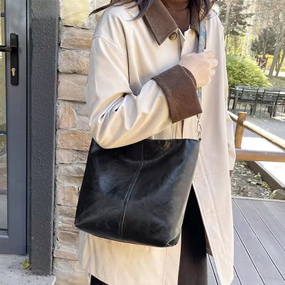 Neutral Style Men's and Women's Pu Tote Bag, Suitable for Travel and Photography, Single Shoulder Bag with Ethnic Style Strap