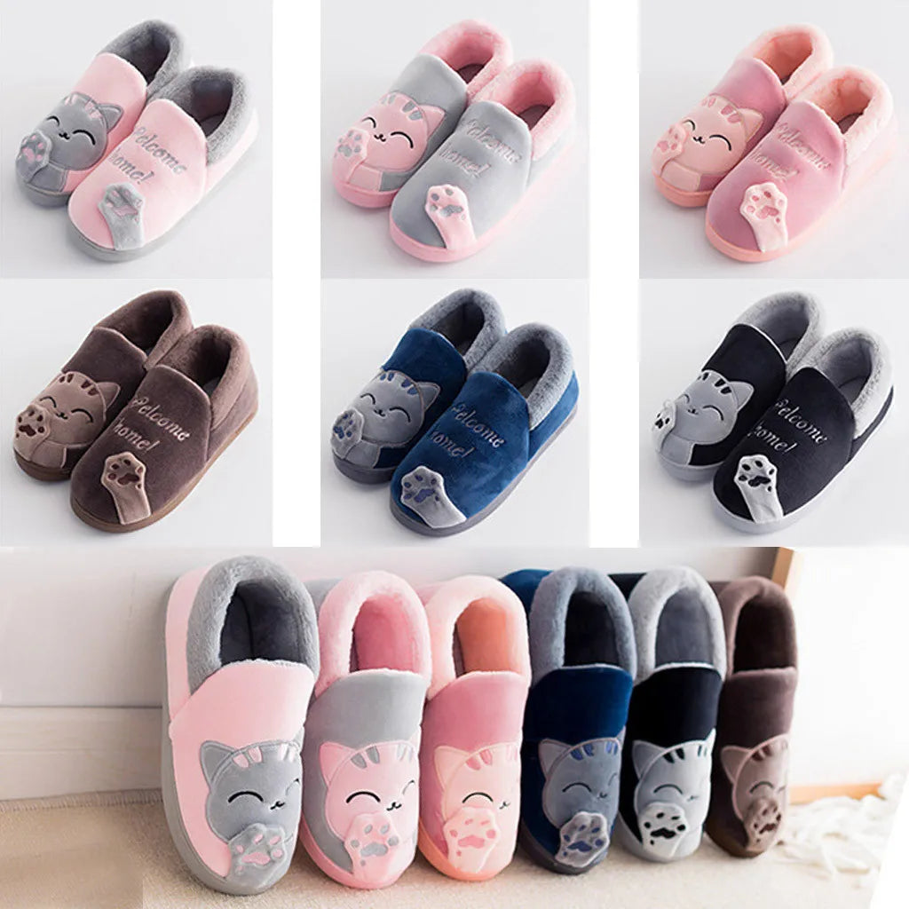 Women Winter Home Slippers Cartoon Cat Non-Slip Warm Indoors Bedroom Floor Shoes Zapatos Mujer 2024 Tendencia