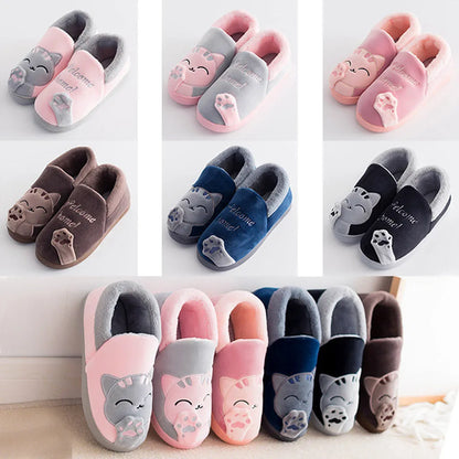 Women Winter Home Slippers Cartoon Cat Non-Slip Warm Indoors Bedroom Floor Shoes Zapatos Mujer 2024 Tendencia