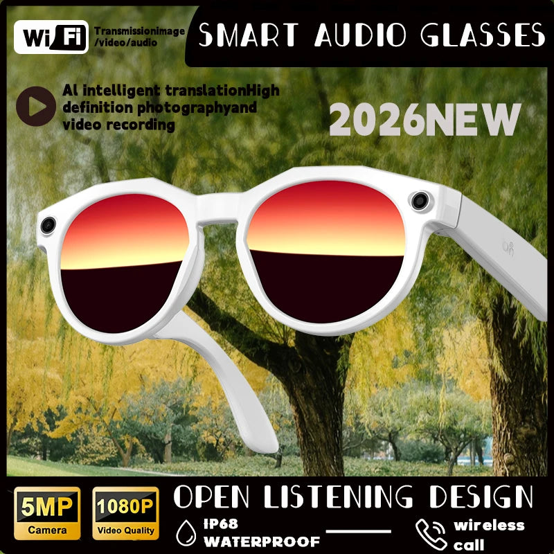 2026 NEW 8K HD AI Smart Glasses Chat GPT 800MP Camera Bluetooth Call AI Translation Voice Assistant Control Sunglasses Women Men