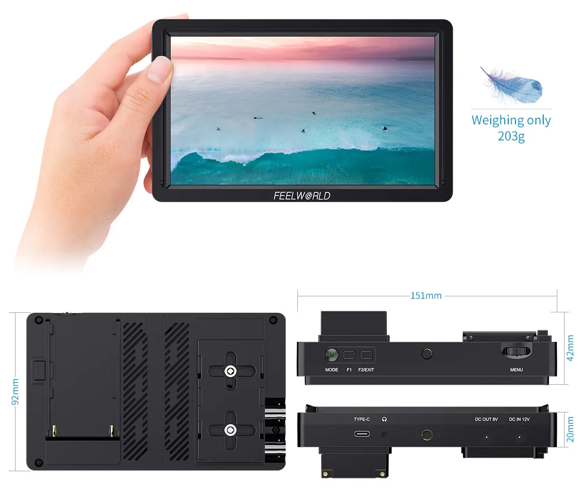 FEELWORLD FW568S 6 Inch 1920X1080 IPS FHD LCD Panel On Camera Field  Monitor 3G SDI 4KHDMI Input Output  for Youtube Gimbal Rig
