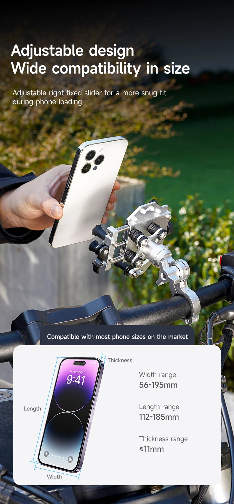 Motorcycle Phone Holder Universal Alloy Shock-Absorbing Motos Bicycle Handlebar Navigation Bracket 360° Rotary Adjustable Stand