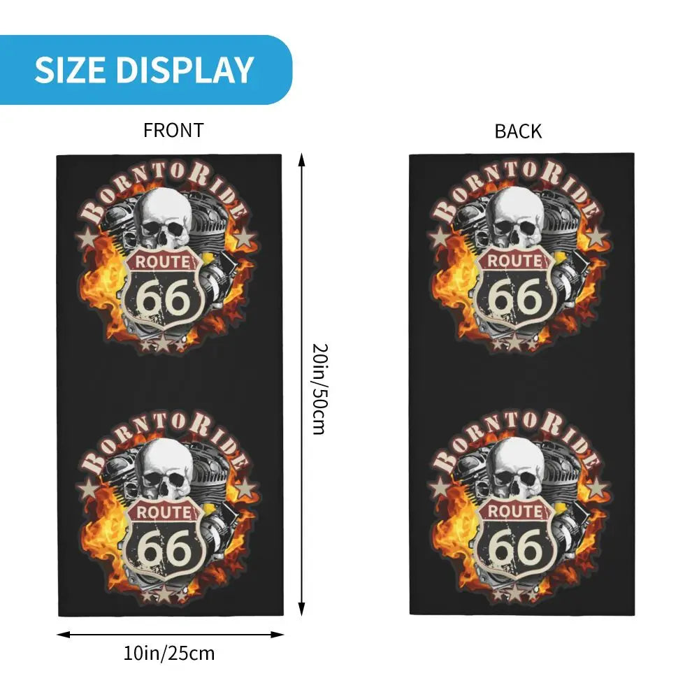Custom Travel Motorcycle Ride Route 66 Bandana Winter Neck Warmer Windproof Wrap Face Scarf for Hiking Highways Gaiter Headband