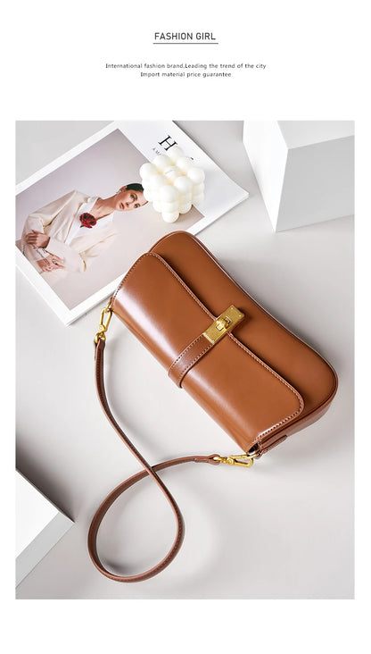 Toptrends Elegant Genuine Leather Underarm Shoulder Bags For Women 2025 Luxury Designer Crossbody Purses Saddle Ladies Handbags