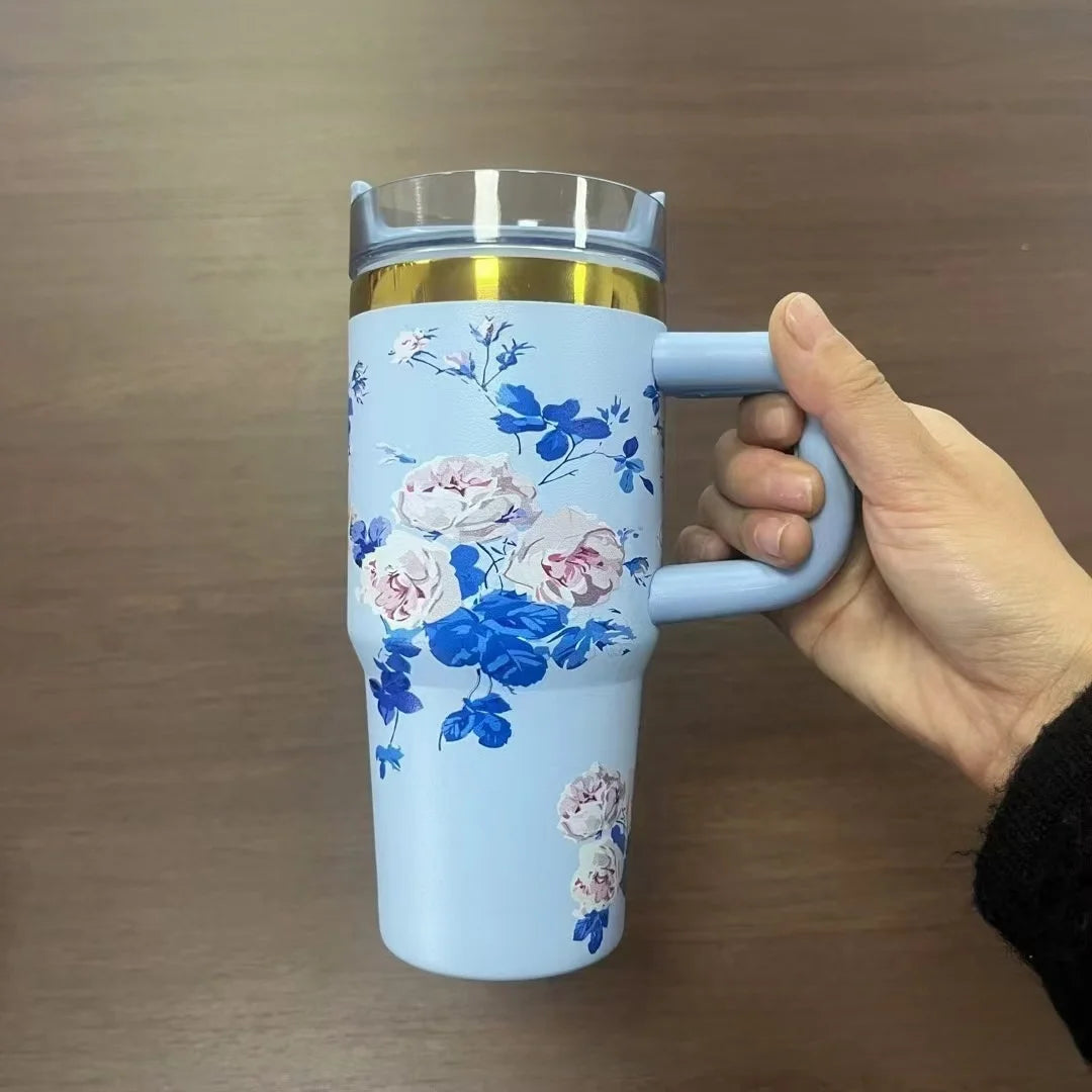 14oz Car Cup 304 Stainless Steel Insulated Travel Tumbler with Handle Straw Lid & Cold Retention for Vehicle, Office, Gifts