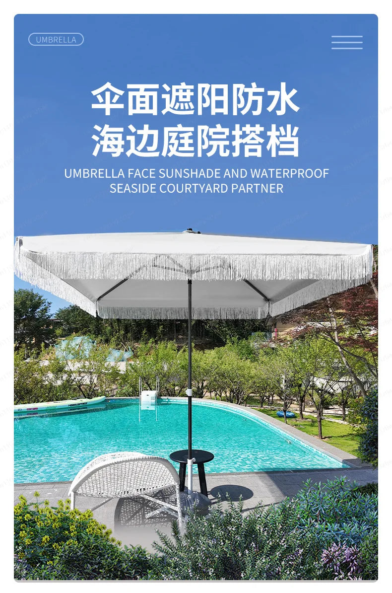 Seaside Resort Beach Umbrella Courtyard Tassel  Pool Terrace Parasol Square Umbrella