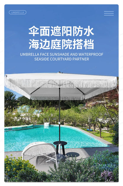 Seaside Resort Beach Umbrella Courtyard Tassel  Pool Terrace Parasol Square Umbrella
